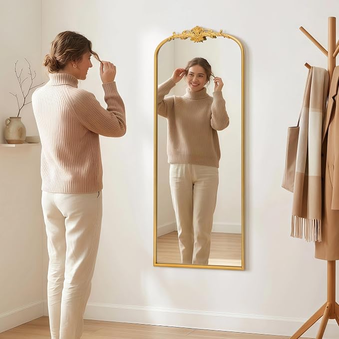 Besdomus Antique Full Length Mirror: 21"x56" French Gleaming Gold Arched Full Body Mirror - Floor Vintage Baroque Traditional Ornate for Entryway/Cloakroom/Bedroom - Home Decor for Interior Designers - Image 3