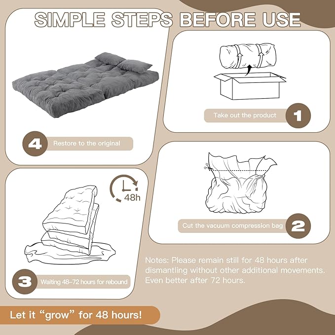 Folding Sofa Bed, Convertible Sleeper Chair with Pillow Foldable Mattress with Back Support, Portable Fold Out Chair Bed Comfy Floor Sofa Lounge for Living Room Bedroom, Dark Gray Full 80x54 Inch