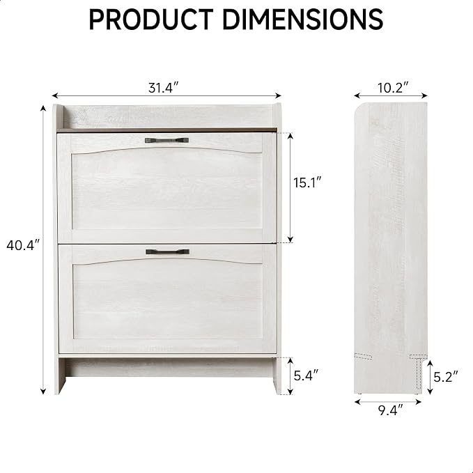 Narrow Shoes Storage Cabinet, Entryway Storage with 2 Flip Drawers, Farmhouse Shoe Organizer with Removable Shelves, Anti-Drop Top Fence, 40.4H x 31.4W (Warm White Grayish) - Image 2