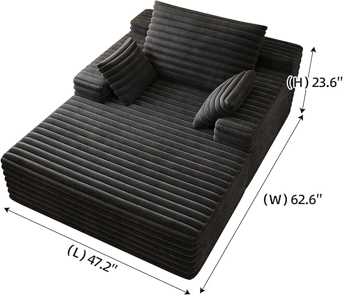 62.6" Oversized Chairs for Living Room Comfy Couches, Boneless Chaise Lounge Chair for Bedroom, Cozy Reading Chair Indoor Cloud Couch Small Sleeper Sofa Bed, No Assembly, Plush Corduroy, Black