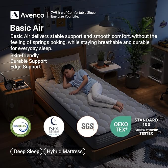 Avenco 6 Inch Full Size Mattress for Deep Sleep, Full Mattresses with Innerspring for Pressure Relief, Foam and Spring Hybrid Colchones Breathable Cover CertiPUR-US Certified Bed Mattress in a Box