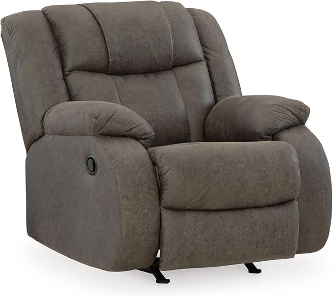 Signature Design by Ashley First Base Modern Faux Leather Rocker Recliner, Gray