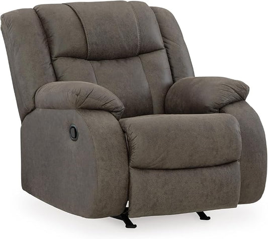 Signature Design by Ashley First Base Modern Faux Leather Rocker Recliner, Gray