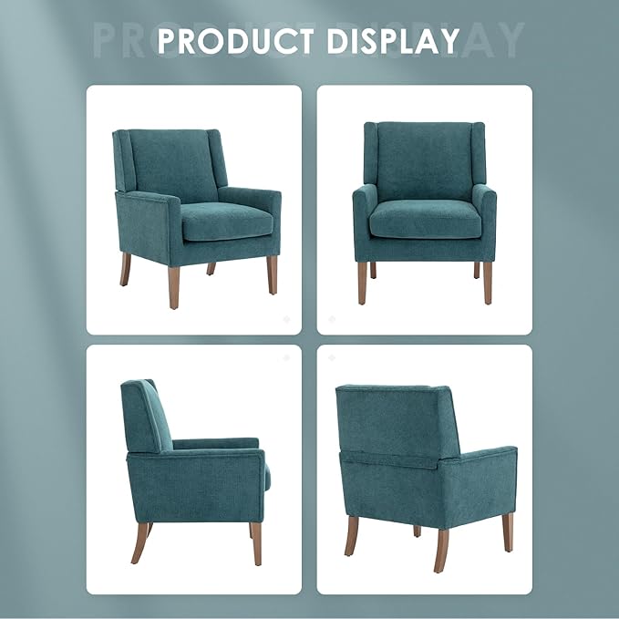 COLAMY Modern Wingback Living Room Chair, Upholstered Fabric Accent Armchair, Single Sofa Chair with Lounge Seat and Wood Legs for Bedroom/Office/Reading Spaces, Teal