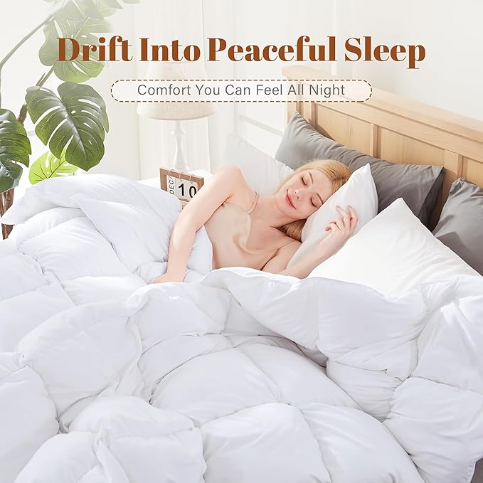 Cosybay King Size Feather Down Fiber Comforter - All Season White Duvet Insert - Luxury Medium Warmth Hotel Bedding Comforter,100% Cotton Cover-King, 106 x 90 Inch