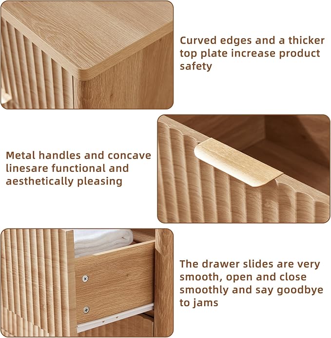LEYAOYAO Fluted Dressers & Nightstand Set of 4, Wood 48" Wide Dresser & 42" Tall Chest of Drawers,Modern Bedroom Furniture Sets, Natural Wooden Nightstand Set of 2 with 2 Drawers & Charging Station