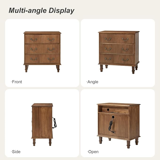HULALA HOME French Country End Table, 30 inches Paulownia Wood End Table with Charging Station (Cherry, Set of 2) - Image 7