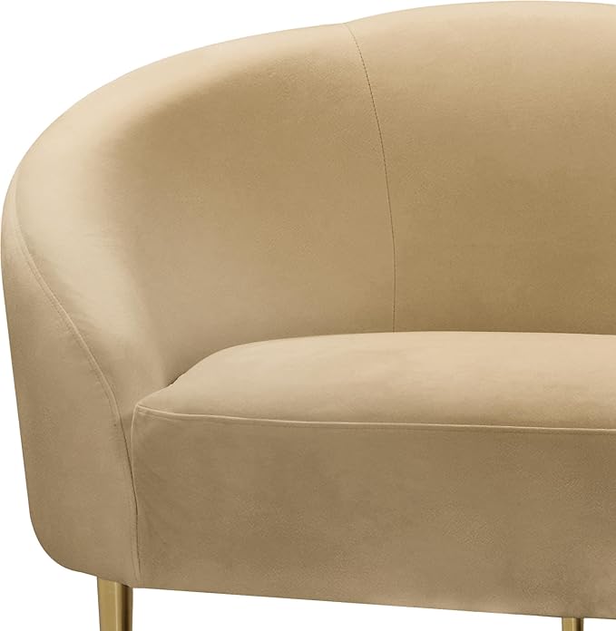 Meridian Furniture 659Camel-L Ritz Collection Modern | Contemporary Upholstered Loveseat with Rich Camel Velvet, Gold Metal Legs, Curved Contemporary Design, 67" W x 31.75" D x 30.5" H, Camel