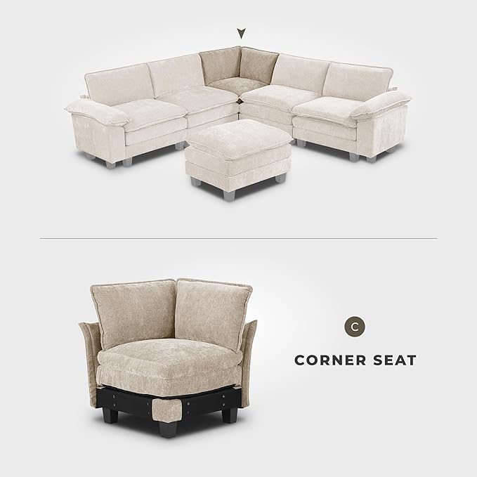 Lexicon Modular Sectional Sofa, Module for Sectional Couch, Corner Seat, Removable Cushion Cover, Soft Upholstery, Durable Frame, Customizable Comfort, Chenille Light Taupe
