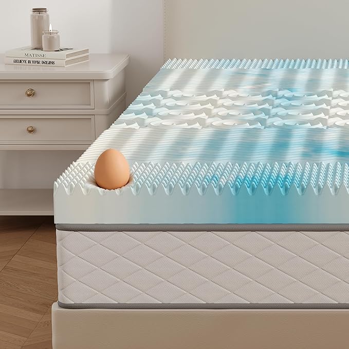DUMOS Twin 4 Inch Gel Memory Foam Mattress Topper with 5-Zone Support, Cooling Infused Pressure Relief Pad for Back & Hip Pain, Portable Soft Bed Topper for Dorm, RV, Camping, Blue