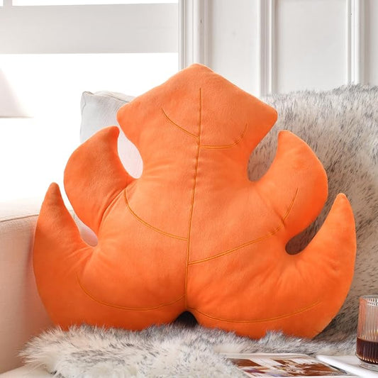 Leaf Pillow, Cute Decorative Throw Plant Pillow Aesthetic Decor Nature Pillow for Bed Couch, Leaves Shaped Pillow Perfect for Bedroom Living Room (Orange, 19.6 Inches)