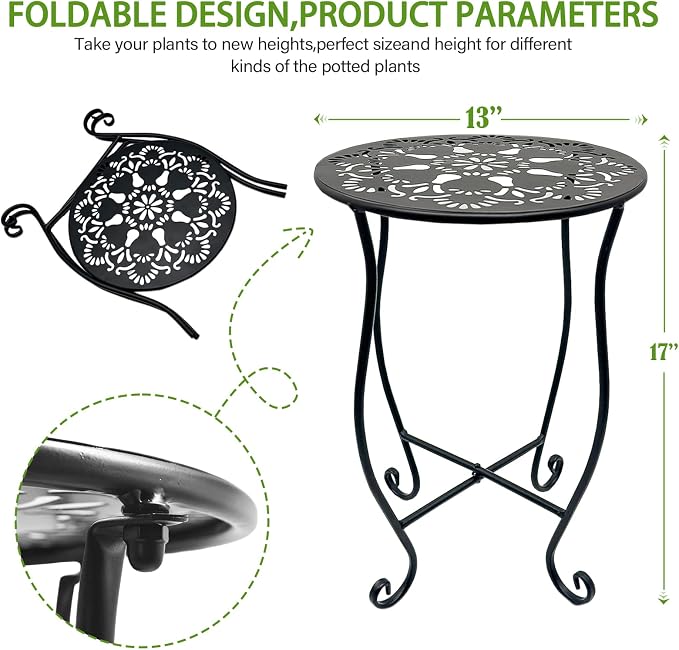 Arbuxzuy 2 Packs 17" Tall Round Metal Outdoor Side Tables for Patio, Decorative Black Flower Pot Stand, Rustproof Potted Holder, 120 lbs Load Capacity - Image 3