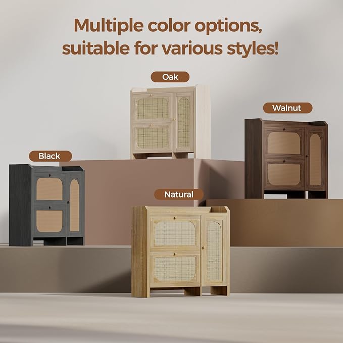 Mericonia Shoe Cabinet Storage for Entryway with 2 Flip Drawers(3-Tier), Rattan Freestanding with Door & 3 Adjustable Shelve,Hidden Shoe Rack Organizer for Hallway, Foyer - Image 8