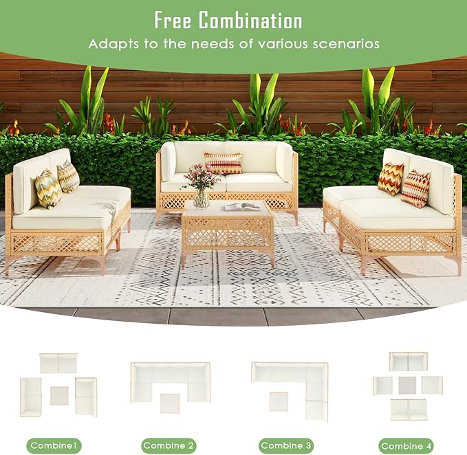 Vikiullf Outdoor Patio Furniture Set, PE Rattan Wicker Patio Conversation Sets, All Weather Sectional Sofa for Garden, Poolside, Backyard (7 Pieces Sectional)