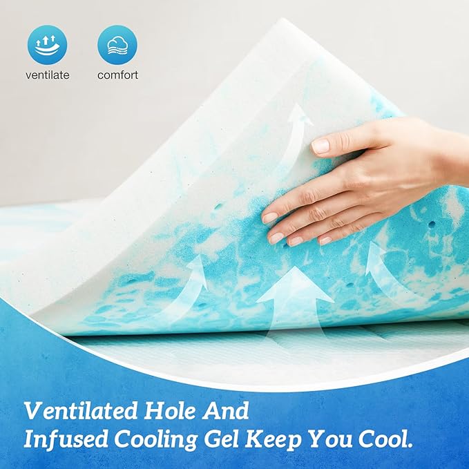 Mattress Topper Twin XL - 2 Inch Memory Foam Cooling Gel Infused Bed Topper for Back Pain, CertiPUR-US Certified