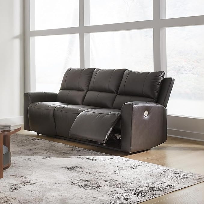 Signature Design by Ashley Boxmere Modern Leather Match Power Reclining Sofa with USB Ports, Dark Brown