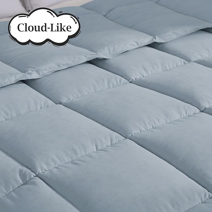 Peace nest King Size Goose Feather Fiber and Down Comforter Fluffy Duvet Insert All Season Hotel Luxury Bedding Comforters Soft Medium Warmth 88x104 Inches Light Grey