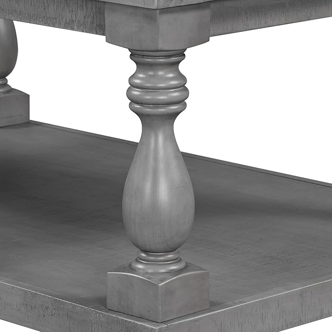 P PURLOVE Solid Wood Coffee Table,Modern Farmhouse Coffee Table/Center Table with Storage Rectangle for Living Room,Gray