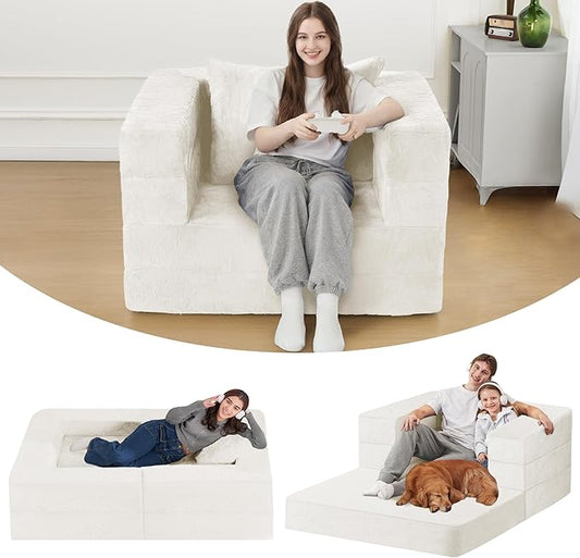 Futon Sofa Bed with Pillow, 3-in-1 Sleeper Sofa Bed with Removable Cover, Convertible Floor Sofa Bed, No Assembly Boneless Couch for Living Room, Bedroom