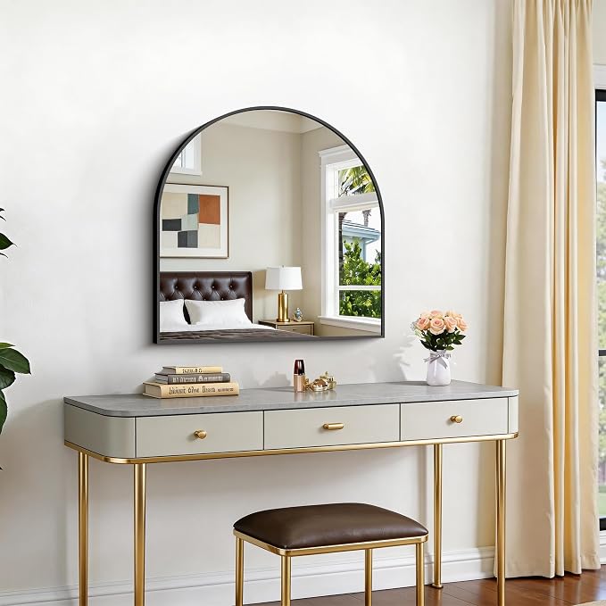 CIRCUMI Arched Wall Mirror 28"x28", Black Metal Frame with Tempered Glass, Large Decorative Mirror for Entryway Table, Mantel, Living Room, Over Sink, Shatterproof & Crystal Clear Black Arched Mirror - Image 7