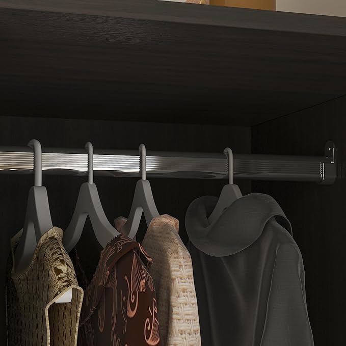 AIEGLE 2 Doors Wardrobe Armoire with Mirror, Mirrored Armoire Wardrobe Closet with 2 Drawers, Shelves & Hanging Rod, Bedroom Wooden Clothes Organizer, Dark Brown (31.5" W x 18.9" D x 72" H)