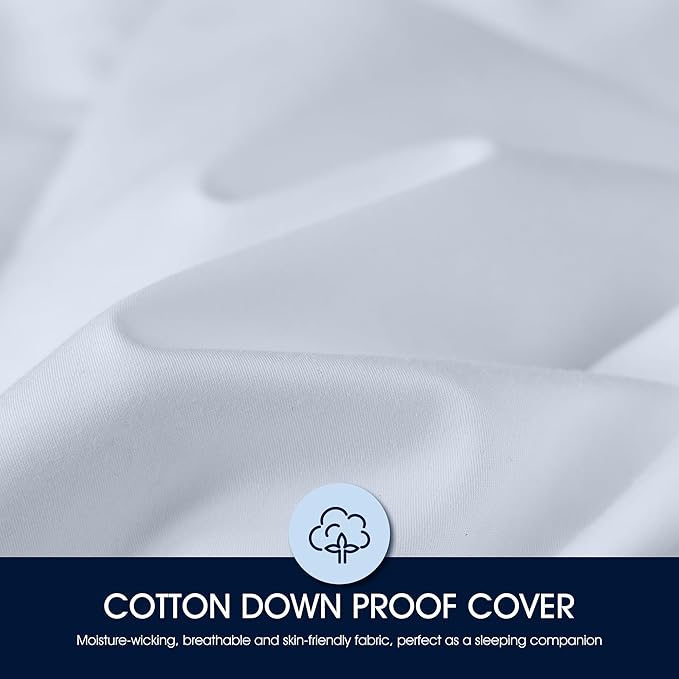 Serta Down Fiber Comforter Queen Size-Lightweight Duvet Insert, Luxury Fluffy Bed Comforter 100% Cotton 300 Thread Count Shell, Down Feather Fiber 500 Fill Power with Corner Taps, White 90x90inch
