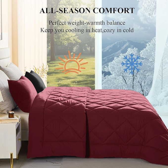 132x120 Alaskan King Comforter, Extra Large King Size Comforter Oversized, All Season Soft Lightweight Quilt Down Alternative Duvet Insert with 8 Corner Tabs, Black&Red