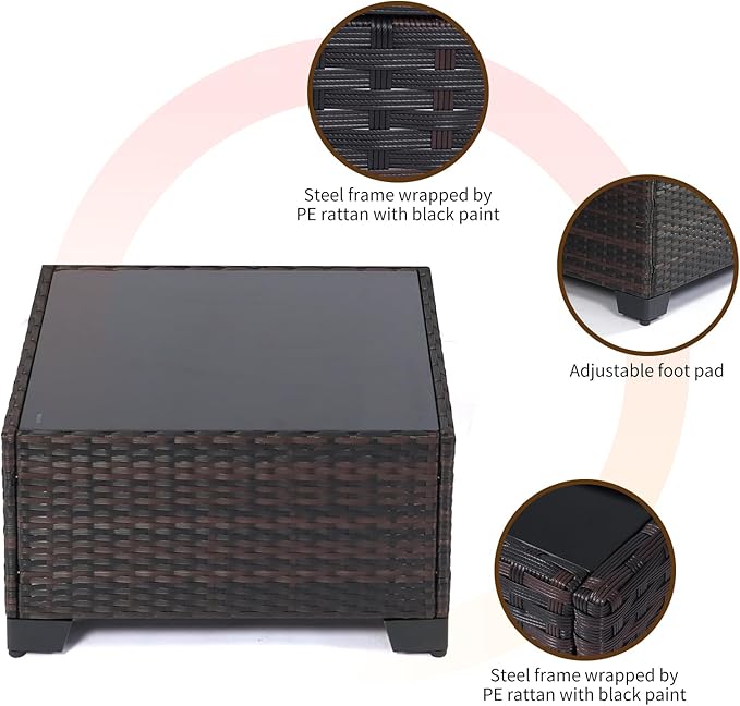 CHABATREE 9 Pieces Outdoor Patio Furniture Sets,Rattan Conversation Sectional Set,Manual Weaving Wicker Patio Sofa with Tea Table