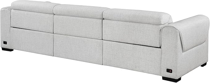 Lexicon Power Reclining Sectional Couches for Living Room-Modular Sectional Sofa, Wall Hugger, 3 Recliner Seats, Power Headrests, Charging Ports, 3 Seater Couch, Chenille Cloud