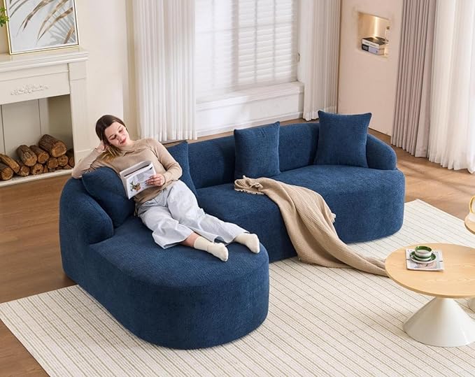 KEIKI L-Shaped Chenille Modular Sectional Couches with Chaise Lounge & 4 Pillows, 3 Seater Oversized Upholstered Luxury Plush Cloud Sofa for Living Room Apartment, Full Sponge Compression