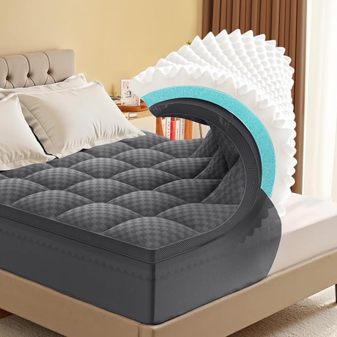 Queen Mattress Topper, 4.5 Inch Memory Foam Mattress Topper for Back Pain - 2.5" Cooling Memory Foam Soft and Supportive + 2" Pillow Top Mattress Pad Cover, with 8-21" Deep Pocket, Dark Gray