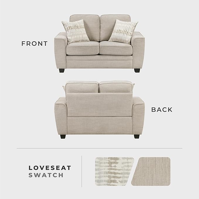 Lexicon Chenille Upholstered Loveseat Sofa with 2 Pillows, Removable Cushion Covers, Track Arms, Reversible Back and Seat Cushions, Comfy Love Seat Couches for Living Room/Office/Bedroom, Taupe