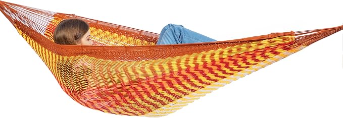 PNAEUT Handwoven Mayan Hammock, Thick Soft Rope Double Hammock for Outdoor Outside & Indoor, 600 lbs Capacity Heavy-Duty, Includes Tree Straps, Carabiners & Carrying Bag (Sunset, X-Large) by PNAEUT