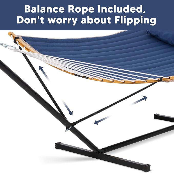 SUNCREAT Portable Outdoor Hammock with Stand, Heavy Duty Hammock with Carrying Bag, Soft Pillow, Balance Ropes, Dark Blue - Image 5