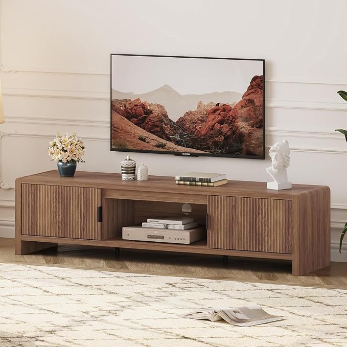 FATORRI TV Stand for 75/65/55 Inch TVs, Farmhouse Entertainment Center with Storage, Wood Waveform Fluted-Door Television Media Console for Living Room,Bedroom (63" W, Walnut) - Image 8