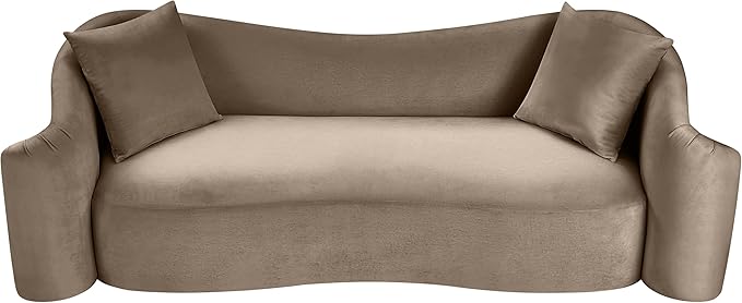 Meridian Furniture 44052Taupe-S Destin Collection Modern | Contemporary Sofa with Ultra Luxe Taupe 460 GSM Velvet, Rich Curves, 91" W x 34.5" D x 31" H, Taupe
