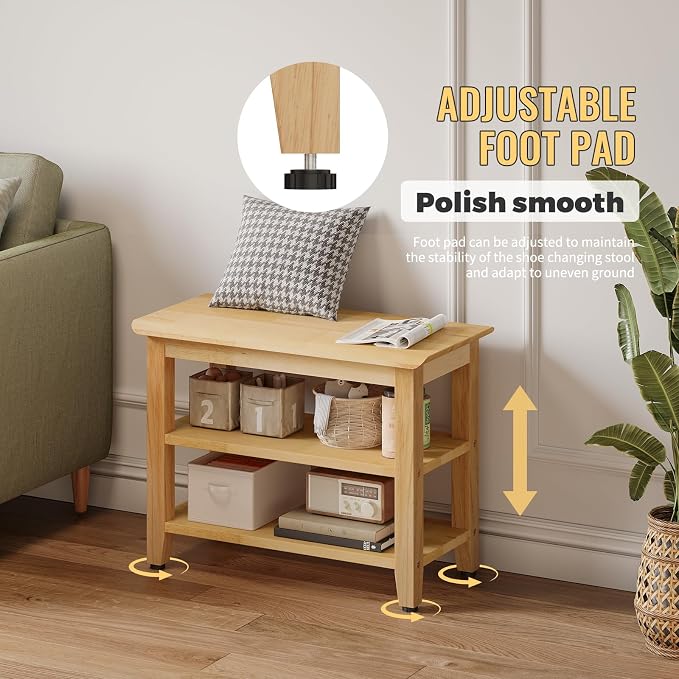 Wood Shoe Bench for Entryway,Bench with Shoe Rack,Storage Shoe Organizer for Hallway,Living Room,Bedroom (Natural, 23.62''W×11.81‘’D×17.71‘’H) - Image 8