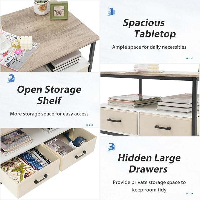 OC Orange-Casual 32" Coffee Table with Storage, 2-Tier Wood Coffee Table with Open Display Shelf & Foldable Drawers, Farmhouse Table with Metal Frame, Small Center Table for Living Room (31.5")