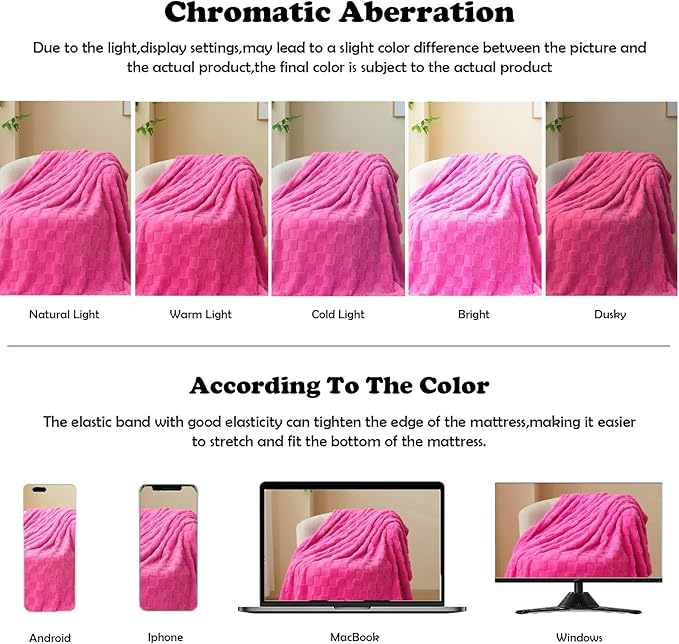 NEWCOSPLAY Super Soft Throw Blanket Hot Pink Premium Silky Flannel Fleece 3D Checkered Lightweight Bed Blanket All Season Use (Hot Pink Checkered, Throw(50"x70"))