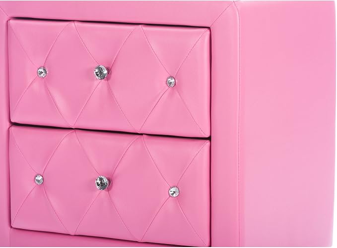 Baxton Studio Caressa Crystal Tufted Pink Leather Nightstand, Medium - Image 6
