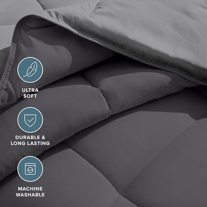 Bare Home California King Comforter - Reversible Colors - Goose Down Alternative - Ultra-Soft - Premium 1800 Series - All Season Warmth - Bedding Comforter (California King, Grey/Forged Iron Grey)