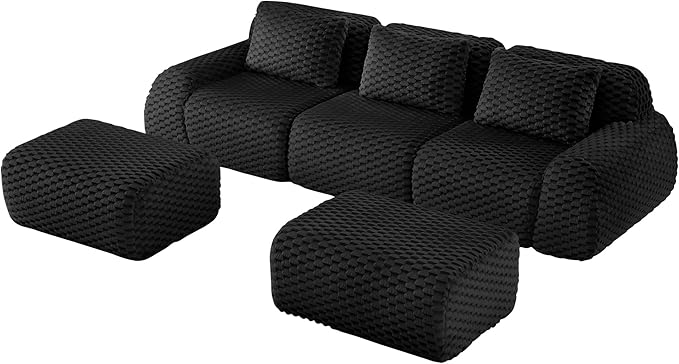 114" U-Shaped Compressed Sectional Cloud Sofa, Flannel Upholstered Modular Deep Seat Sofa with 5 Pieces, Symmetrical Boneless Foam Modular Cloud Couches for Living Room