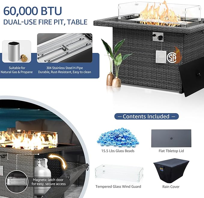 NICESOUL 18 Piece Patio Furniture Set with Fire Pit, Luxury Large Size Outdoor Patio Set with Fire Pit and Lounger, Extra Large 14-Seater Wide Deep High Back Outdoor Seating Sectional, Grey
