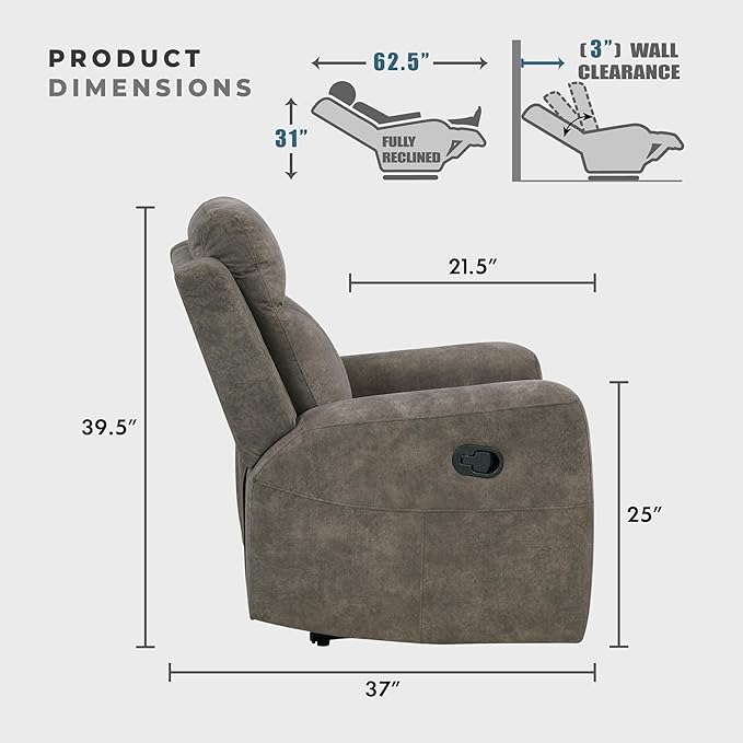 Lexicon Manual Double Reclining Loveseat, Textured Microfiber Manual Wall Hugger Loveseat Recliner for Living Room, Center Storage Console/Cup Holders/Track Arm, Easy Assembly, Brown