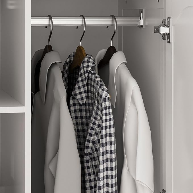 MOUMON 2 Door Armoire Wardrobe Closet with 3 Drawers, Vintage Wardrobe Cabinet with Hanging Rod, Bedroom Armoire Closet with Shelves, for Bedroom, White, 19.7”D x 31.5”W x 70.9”H