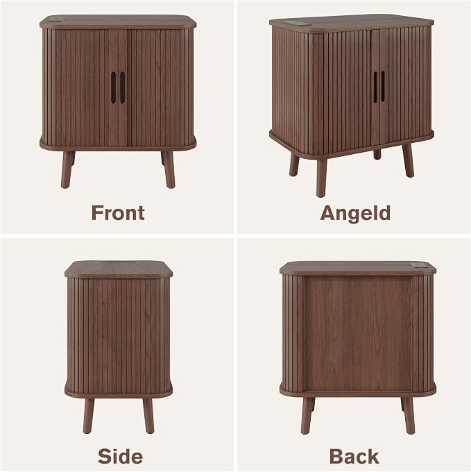 Alohappy 22.4" W Nightstands Set of 2, Mid Century Night Stands with Charging Station, Large Bedside Table with Drawers & Storage Shelf for Bedroom, Modern End Table Side Table for Home(Walnut, 2pcs) - Image 7