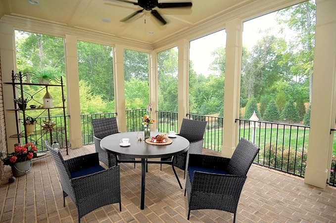 PHI VILLA 44 Inch Large Metal Round Table for 4, Wood-Like Top Patio Table with Umbrella Hole, Large Modern Furniture for Deck, Porch, Yard - Black - Image 4