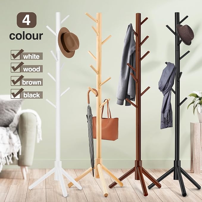 WANGMUXIA 2 PCS Coat Rack, Freestanding Coat Rack with 8 Hooks and 3 Adjustable Size Tree Coat Racks for Bedroom, Hallway, Entrance, Office, for Hats, Coats, Scarves, Handbags - Image 7
