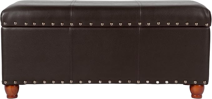 HomePop Espresso Faux Leather Storage Cocktail Bench with Nailhead Trim by HomePop