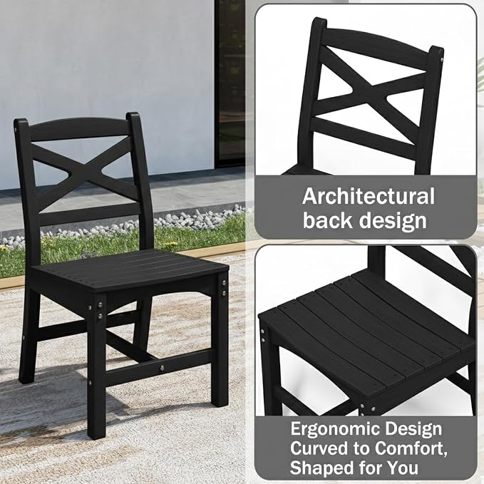 Outdoor Dining Set, HDPE 9-Piece Patio Table and Chairs Set, All-Weather Outdoor Dining Table Set for 8 with Umbrella Hole, Durable Patio Furniture Set with Chairs,Black - Image 4